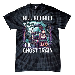 Halloween Train Choo Cho Locomotive All Aboard Railroad Tie-Dye T-Shirt