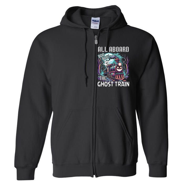 Halloween Train Choo Cho Locomotive All Aboard Railroad Full Zip Hoodie