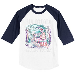 Halloween Train Choo Cho Locomotive All Aboard Railroad Baseball Sleeve Shirt