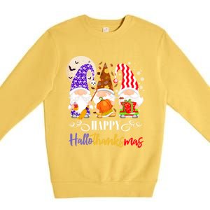 Halloween Thanksgiving Christmas Gnome Happy Hallothanksmas Gift Premium Crewneck Sweatshirt