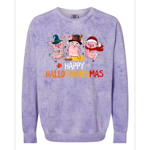 Halloween Thanksgiving Christmas Happy Hallothanksmas Pigs Colorblast Crewneck Sweatshirt