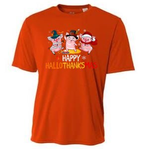 Halloween Thanksgiving Christmas Happy Hallothanksmas Pigs Cooling Performance Crew T-Shirt