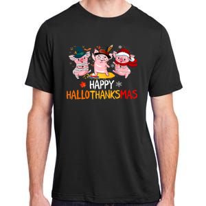 Halloween Thanksgiving Christmas Happy Hallothanksmas Pigs Adult ChromaSoft Performance T-Shirt