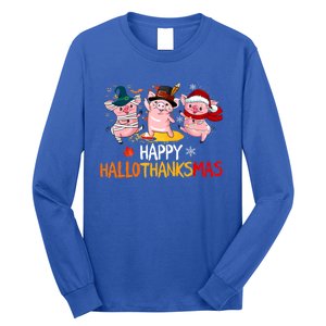 Halloween Thanksgiving Christmas Happy Hallothanksmas Pigs Long Sleeve Shirt