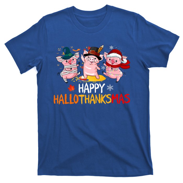 Halloween Thanksgiving Christmas Happy Hallothanksmas Pigs T-Shirt