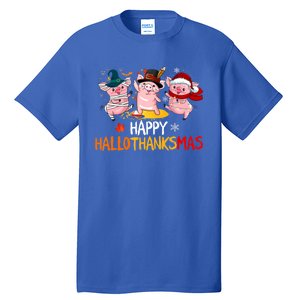 Halloween Thanksgiving Christmas Happy Hallothanksmas Pigs Tall T-Shirt