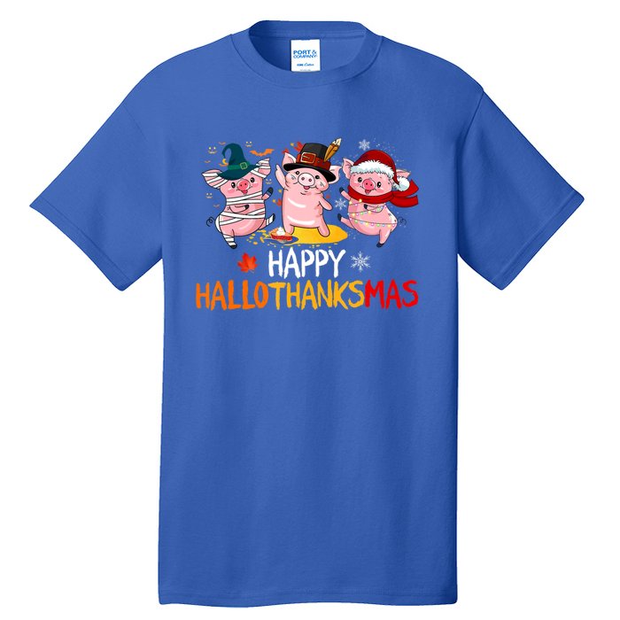 Halloween Thanksgiving Christmas Happy Hallothanksmas Pigs Tall T-Shirt