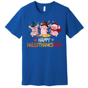 Halloween Thanksgiving Christmas Happy Hallothanksmas Pigs Premium T-Shirt