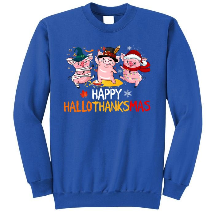 Halloween Thanksgiving Christmas Happy Hallothanksmas Pigs Tall Sweatshirt