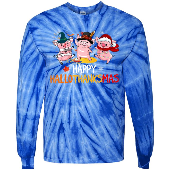 Halloween Thanksgiving Christmas Happy Hallothanksmas Pigs Tie-Dye Long Sleeve Shirt