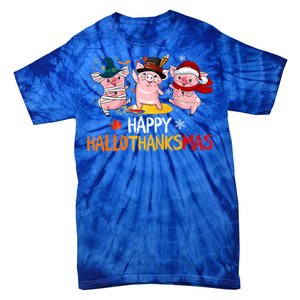 Halloween Thanksgiving Christmas Happy Hallothanksmas Pigs Tie-Dye T-Shirt