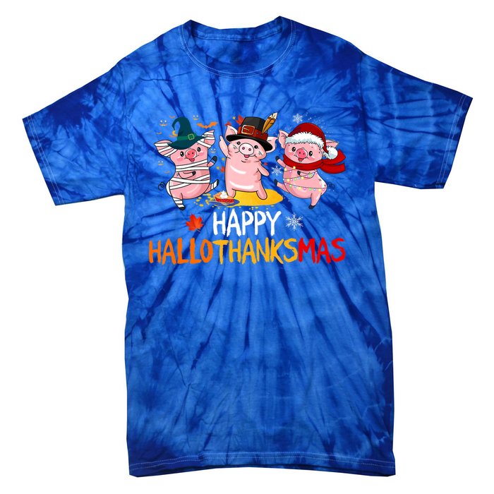 Halloween Thanksgiving Christmas Happy Hallothanksmas Pigs Tie-Dye T-Shirt