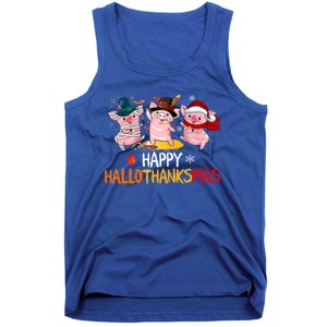 Halloween Thanksgiving Christmas Happy Hallothanksmas Pigs Tank Top