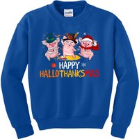 Halloween Thanksgiving Christmas Happy Hallothanksmas Pigs Kids Sweatshirt