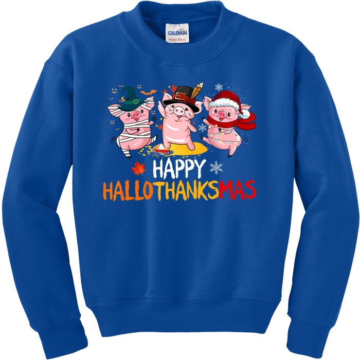 Halloween Thanksgiving Christmas Happy Hallothanksmas Pigs Kids Sweatshirt