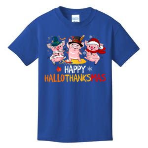 Halloween Thanksgiving Christmas Happy Hallothanksmas Pigs Kids T-Shirt