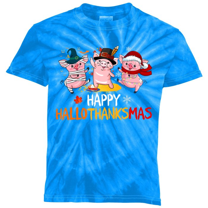 Halloween Thanksgiving Christmas Happy Hallothanksmas Pigs Kids Tie-Dye T-Shirt