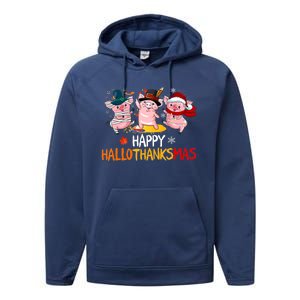 Halloween Thanksgiving Christmas Happy Hallothanksmas Pigs Performance Fleece Hoodie