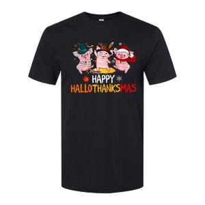 Halloween Thanksgiving Christmas Happy Hallothanksmas Pigs Softstyle CVC T-Shirt