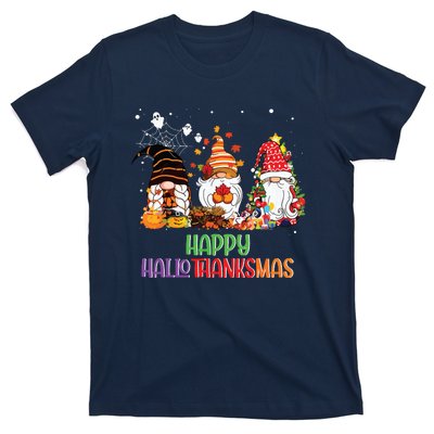 Halloween Thanksgiving Christmas Happy Hallothanksmas Gnomes T-Shirt