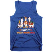 Halloween Thanksgiving Christmas Happy Hallothanksmas Llama Gift Tank Top