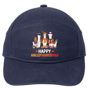 Halloween Thanksgiving Christmas Happy Hallothanksmas Llama Gift 7-Panel Snapback Hat