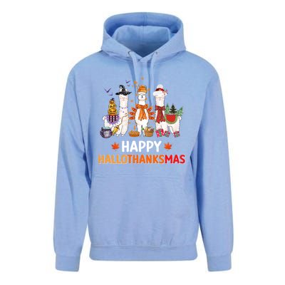 Halloween Thanksgiving Christmas Happy Hallothanksmas Llama Gift Unisex Surf Hoodie