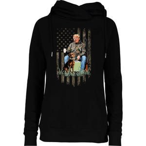 Hunting Trump Camouflage Usa Flag Duck Hunting Season Maga Womens Funnel Neck Pullover Hood