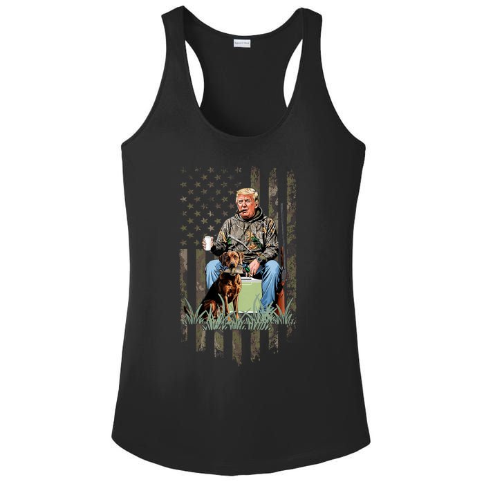 Hunting Trump Camouflage Usa Flag Duck Hunting Season Maga Ladies PosiCharge Competitor Racerback Tank