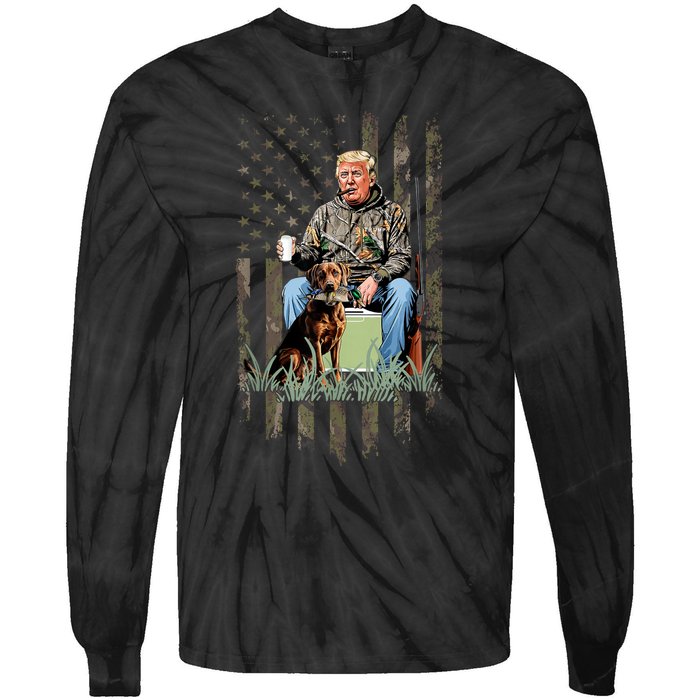 Hunting Trump Camouflage Usa Flag Duck Hunting Season Maga Tie-Dye Long Sleeve Shirt