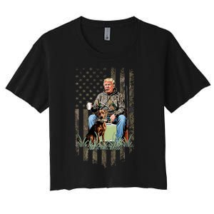 Hunting Trump Camouflage Usa Flag Duck Hunting Season Maga Women's Crop Top Tee