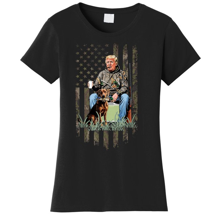 Hunting Trump Camouflage Usa Flag Duck Hunting Season Maga Women's T-Shirt