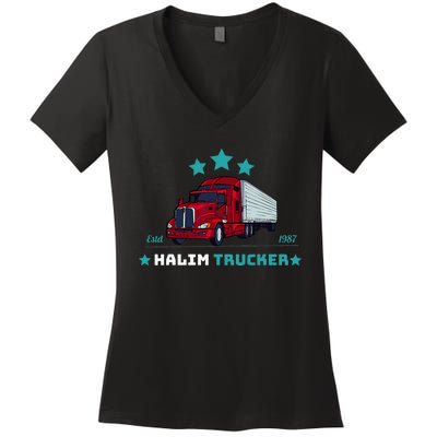 Halim Trucker Custom Design 2 Women's V-Neck T-Shirt