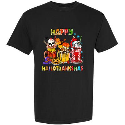 Halloween Thanksgiving Christmas Happy Hallothanksmas Funny Garment-Dyed Heavyweight T-Shirt