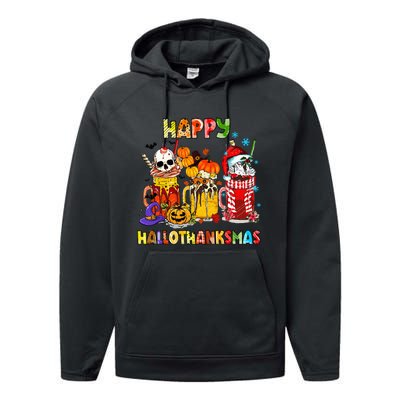 Halloween Thanksgiving Christmas Happy Hallothanksmas Funny Performance Fleece Hoodie