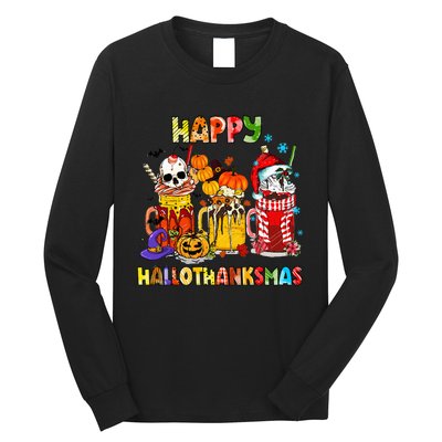 Halloween Thanksgiving Christmas Happy Hallothanksmas Funny Long Sleeve Shirt