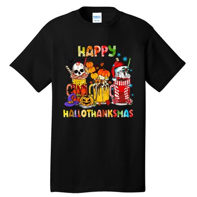 Halloween Thanksgiving Christmas Happy Hallothanksmas Funny Tall T-Shirt