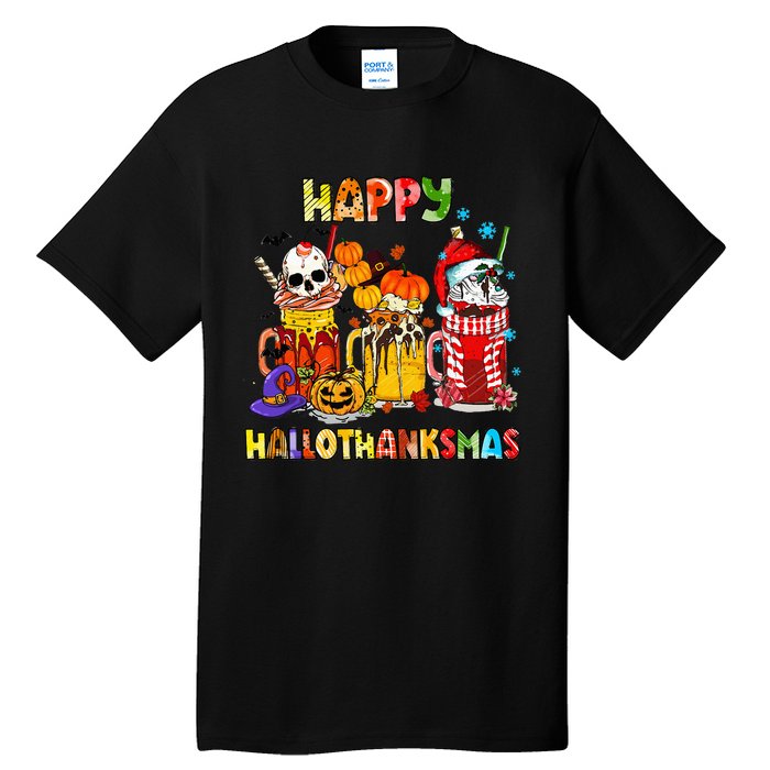 Halloween Thanksgiving Christmas Happy Hallothanksmas Funny Tall T-Shirt