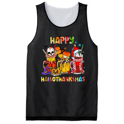 Halloween Thanksgiving Christmas Happy Hallothanksmas Funny Mesh Reversible Basketball Jersey Tank