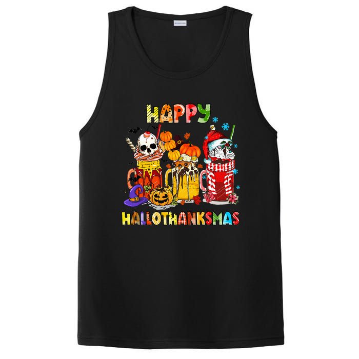 Halloween Thanksgiving Christmas Happy Hallothanksmas Funny PosiCharge Competitor Tank