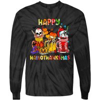 Halloween Thanksgiving Christmas Happy Hallothanksmas Funny Tie-Dye Long Sleeve Shirt