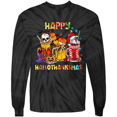 Halloween Thanksgiving Christmas Happy Hallothanksmas Funny Tie-Dye Long Sleeve Shirt