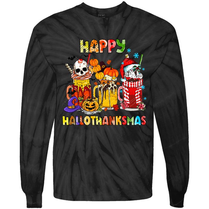 Halloween Thanksgiving Christmas Happy Hallothanksmas Funny Tie-Dye Long Sleeve Shirt