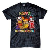 Halloween Thanksgiving Christmas Happy Hallothanksmas Funny Tie-Dye T-Shirt