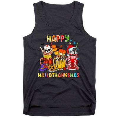 Halloween Thanksgiving Christmas Happy Hallothanksmas Funny Tank Top