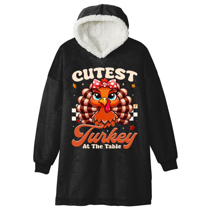 Happy Thanksgiving Cutest Turkey At The Tables Hooded Wearable Blanket