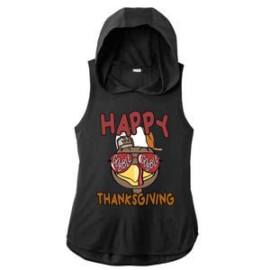 Happy Thanksgiving Cool Gobble Turkey Ladies PosiCharge Tri-Blend Wicking Draft Hoodie Tank