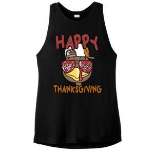 Happy Thanksgiving Cool Gobble Turkey Ladies PosiCharge Tri-Blend Wicking Tank