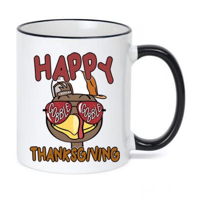 Happy Thanksgiving Cool Gobble Turkey 11oz Black Color Changing Mug