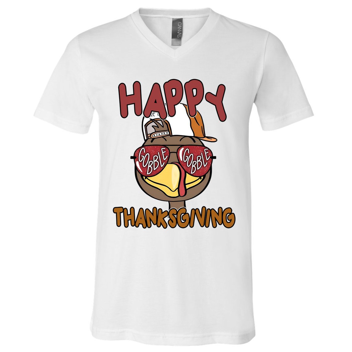 Happy Thanksgiving Cool Gobble Turkey V-Neck T-Shirt